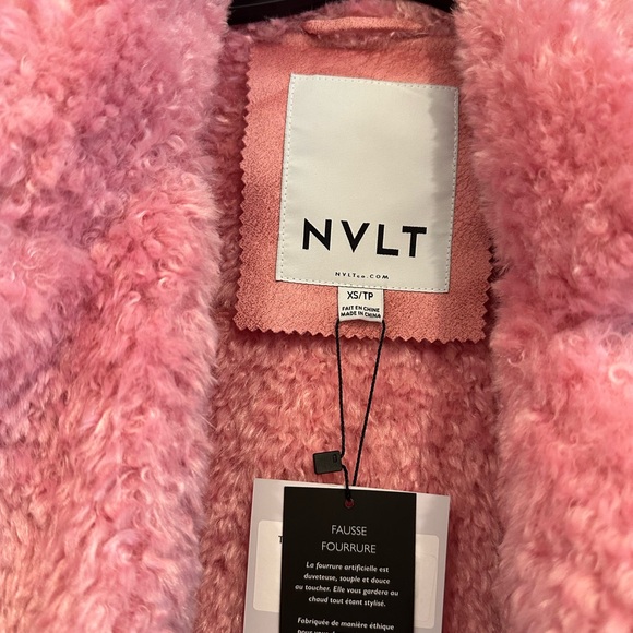 NVLT Dusty Pink Faux-Shearling Moto Jacket - Picture 2 of 7